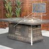 Direct Wicker 7 PCS Patio Gray Conversational Sofa Set With Gas Firepit and Ice Container Dining Table  - Gray