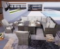 Direct Wicker 7 PCS Patio Gray Conversational Sofa Set With Gas Firepit and Ice Container Dining Table  - Gray