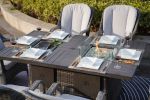 Direct Wicker 7 PCS Patio Gas Firepit and Ice Container Rectangle Dining Set with 6 Standard Height Chairs  - Gray