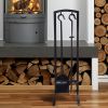 5 Pcs Iron Fireplace Tools Sets; Fireplace Accessories Tools with Holder; for Indoor Outdoor Fireplace Fire Pit; Black - Black