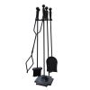 5 Pcs Iron Fireplace Tools Set in Handle Wrought Iron; Fire Tool Set with Log Holder Fire Pit Stand; Black - Black