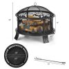 Outddor Patio Garden Beach Camping Bonfire Party Fire Pit With BBQ Grill - Black A - 26"