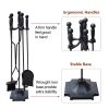 5 Pcs Iron Fireplace Tools Set in Handle Wrought Iron; Fire Tool Set with Log Holder Fire Pit Stand; Black - Black
