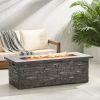 Outdoor Patio Concrete Fire table, Rectangle Gas Burning 56-Inch Fire Pit - 50, 000 BTU, Stone Pattern Fire Table, Grey - as Pic