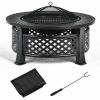 Outddor Patio Garden Beach Camping Bonfire Party Fire Pit With BBQ Grill - Black A - 32"