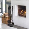 5 Pcs Iron Fireplace Tools Set in Handle Wrought Iron; Fire Tool Set with Log Holder Fire Pit Stand; Black - Black