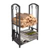 17.8x11.8x 29.3in Firewood Log Rack ; Black Wrought Iron Steel Frame Firewood Storage Holder with 4 Tools; for Fire Pit Fireplace; Black - Black