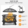 Outddor Patio Garden Beach Camping Bonfire Party Fire Pit With BBQ Grill - Black A - 26"