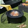 Outddor Patio Garden Beach Camping Bonfire Party Fire Pit With BBQ Grill - Black A - 32"