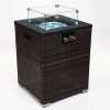Wicker Fire Pit Column with Glass Wind Guard - as Pic