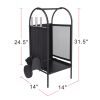 31.5''x14'' x14''Firewood Rack Log Cart with Wheels,Fireplace Log Carriers Holders with 3 Fireplace Tool Set,Black - Black