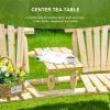 Outsunny 2-Seat Wooden Adirondack Chair, Patio Bench with Table, Outdoor Loveseat Fire Pit Chair for Porch, Backyard, Deck, Natural - as Pic