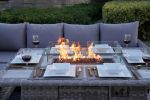 5-Piece Gray Wicker Outdoor Conversational Sofa Set with Fire Pit Table and Ottoman - Gray