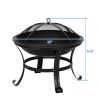 22" Curved Feet Iron Brazier Wood Burning Fire Pit Decoration for Backyard Poolside - Black