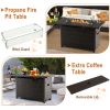 52 Inches Outdoor Wicker Gas Fire Pit Propane Fire Table with Cover - Brown