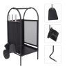 31.5''x14'' x14''Firewood Rack Log Cart with Wheels,Fireplace Log Carriers Holders with 3 Fireplace Tool Set,Black - Black