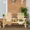 Outsunny 2-Seat Wooden Adirondack Chair, Patio Bench with Table, Outdoor Loveseat Fire Pit Chair for Porch, Backyard, Deck, Natural - as Pic