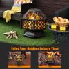 Outddor Patio Garden Beach Camping Bonfire Party Fire Pit With BBQ Grill - Black - 26"