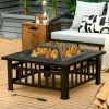 Outddor Patio Garden Beach Camping Bonfire Party Fire Pit With BBQ Grill - Black - 32"