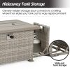 Outdoor Wicker Gas Fire Table, Patio Propane Gas Fire Pit w Aluminum Tabletop,Glass Wind Guard - as Pic