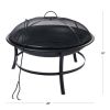 26" Round Iron Outdoor Wood Burning Fire Pit, Black - Black