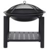 Fire Pit with Poker 21.3"x21.3"x21.7" Steel - Black