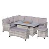 5-Piece Gray Wicker Outdoor Conversational Sofa Set with Fire Pit Table and Ottoman - Gray