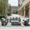 Direct Wicker 5-Piece Wicker Patio Fire Pit Sectional Seating Set with Gray Cushions - Low Table