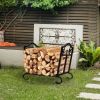 Foldable Firewood Log Rack Steel Wood Storage Holder - Black
