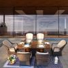 Direct Wicker 7 PCS Patio Gas Firepit and Ice Container Rectangle Dining Set with 6 Standard Height Chairs  - Brown