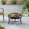 26" Round Iron Outdoor Wood Burning Fire Pit, Black - Black