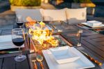 Direct Wicker 7 PCS Patio Conversational Sofa Set With Gas Firepit and Ice Container Dining Table - Brown