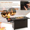 52 Inches Outdoor Wicker Gas Fire Pit Propane Fire Table with Cover - Brown