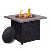 Faux Woodgrain Table top And Steel Base Propane Outdoor Fire Pit Table With Lid - as Pic