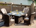 Direct Wicker Outdoor 4-Seat Rattan Square Gas Firepit Dining Set with Eton Chairs and Cushion - 5 Pieces