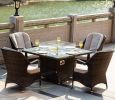 Direct Wicker Outdoor 4-Seat Rattan Square Gas Firepit Dining Set with Eton Chairs and Cushion - 5 Pieces