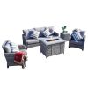 Direct Wicker 5-Piece Wicker Patio Fire Pit Sectional Seating Set with Gray Cushions - Tall Table