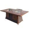 Direct Wicker 7 PCS Patio Gas Firepit and Ice Container Rectangle Dining Set with 6 Standard Height Chairs  - Brown