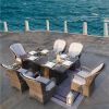 Direct Wicker 7 PCS Patio Gas Firepit and Ice Container Rectangle Dining Set with 6 Standard Height Chairs  - Gray