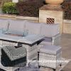 5-Piece Gray Wicker Outdoor Conversational Sofa Set with Fire Pit Table and Ottoman - Gray