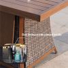 Direct Wicker 7 PCS Patio Gas Firepit and Ice Container Rectangle Dining Set with 6 Standard Height Chairs  - Brown