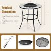 23.5 Inches Round Fire Pit Table with Mesh Cover and Fire Poker - Black
