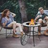 23.5 Inches Round Fire Pit Table with Mesh Cover and Fire Poker - Black