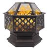22" Hexagonal Shaped Iron Brazier Wood Burning Fire Pit Decoration for Backyard Poolside - cupreous