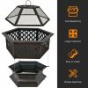 Outddor Patio Garden Beach Camping Bonfire Party Fire Pit With BBQ Grill - Black - 26"