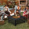 Outddor Patio Garden Beach Camping Bonfire Party Fire Pit With BBQ Grill - Black - 32"