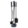 5 Pcs Iron Fireplace Tools Set in Handle Wrought Iron; Fire Tool Set with Log Holder Fire Pit Stand; Black - Black