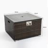 Outdoor Gas Fire Pit Square Dark Brown Wicker Fire Pit Table Propane Fire Table with Glass Rocks - as Pic
