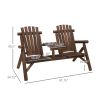 Outsunny 2-Seat Wooden Adirondack Chair, Patio Bench with Table, Outdoor Loveseat Fire Pit Chair for Porch, Backyard, Deck, Carbonized - as Pic