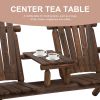 Outsunny 2-Seat Wooden Adirondack Chair, Patio Bench with Table, Outdoor Loveseat Fire Pit Chair for Porch, Backyard, Deck, Carbonized - as Pic